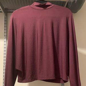 Mock neck dolman top with button sleeves